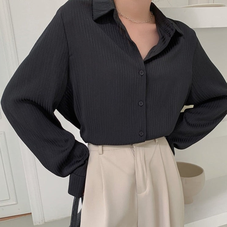 Office Ladies Striped Women Blouses Tops Full Sleeve Loose Shirts - MERGE.DAY.1.FREESTYLE