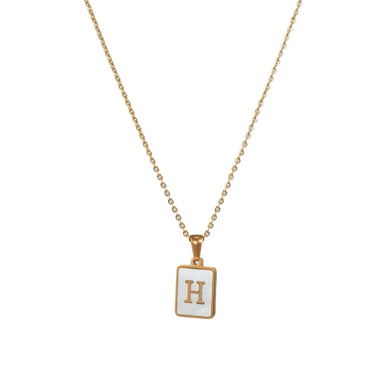 18K Golden Chain Necklaces Male Square Natural Shell Initial Letters Pendant Stainless Steel Jewelry - MERGE.DAY.1.FREESTYLE