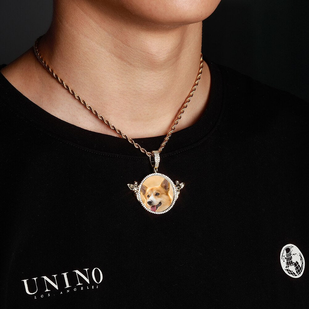 Personalized Custom Photo Pendant Round With Angel For Men Women Jewelry - MERGE.DAY.1.FREESTYLE