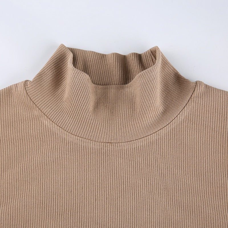 Solid Turtleneck Cropped T Shirt Women Autumn Casual Long Sleeve Ladies Skinny Basic - MERGE.DAY.1.FREESTYLE