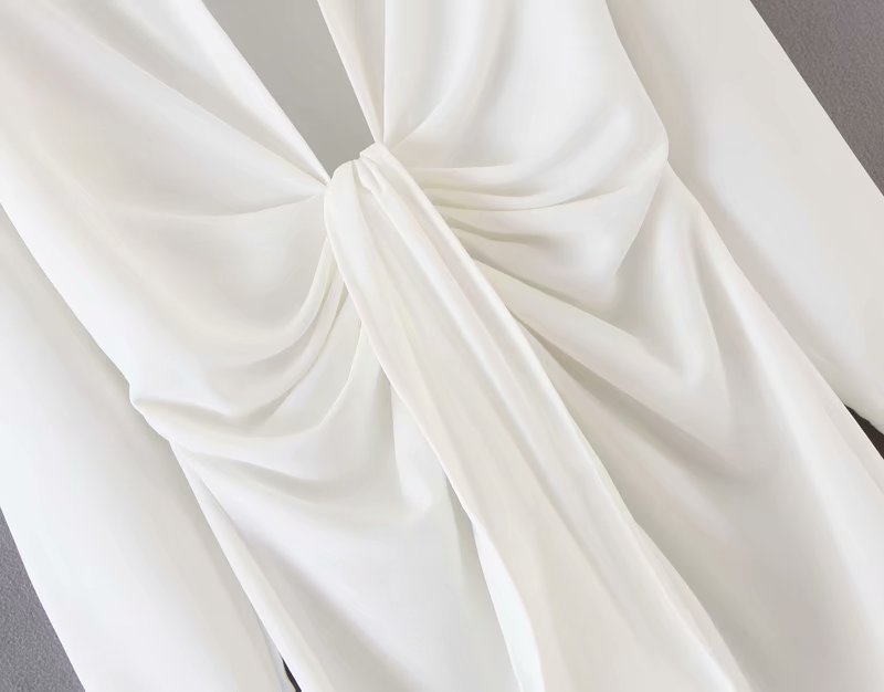 mini dress summer long sleeves women irregularity pleated vocation style loose white shirtdress - MERGE.DAY.1.FREESTYLE