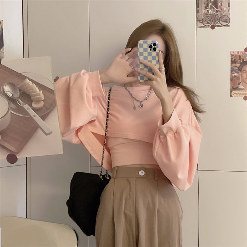 Autumn Two Piece Suit Hoodies Women Loose Bat Sleeve Tops Fashion Popular Crop Sweatshirts+Camis - MERGE.DAY.1.FREESTYLE