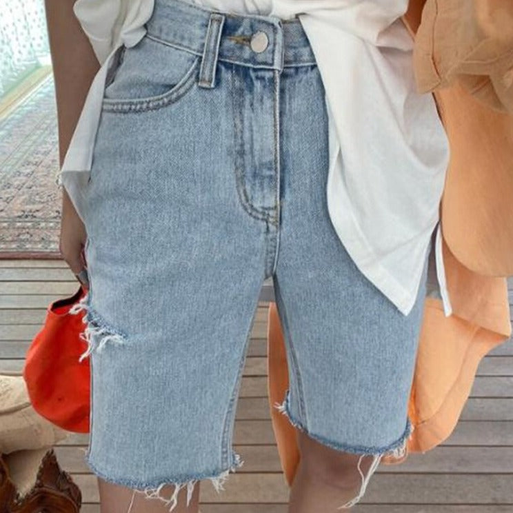 Women High Waist Riped Button Up Female Denim Shorts Jeans - MERGE.DAY.1.FREESTYLE