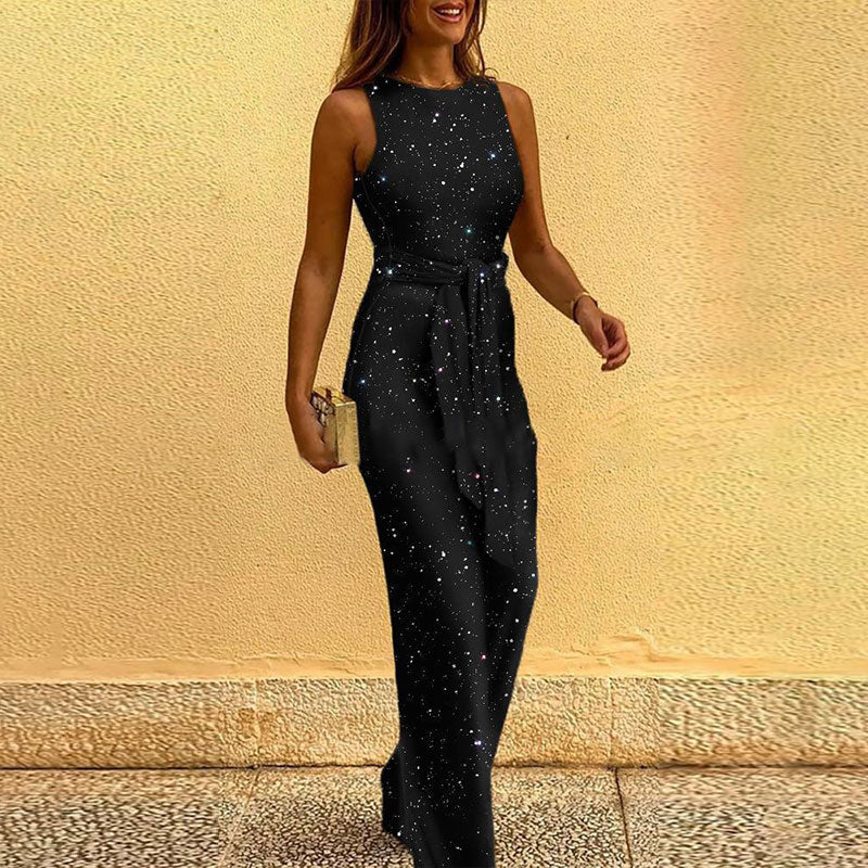 Women Sleeveless Sequin Glitter Shiny Jumpsuit Trousers Sexy Slim Fit Backless Romper - MERGE.DAY.1.FREESTYLE