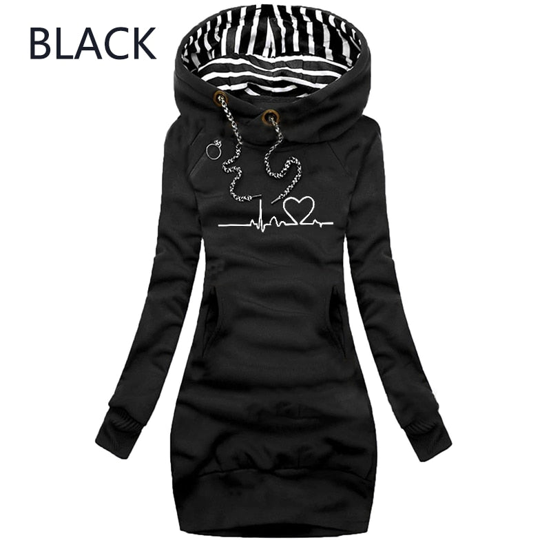 Autumn and Winter Women Dresses Long Sleeve Hoodie Dress for Women Pullover Hooded Dresses - MERGE.DAY.1.FREESTYLE