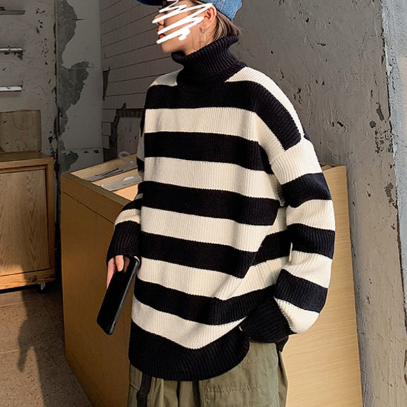 Autumn Winter Knitted Striped Sweater Casual Oversized Pullovers Sweaters - MERGE.DAY.1.FREESTYLE