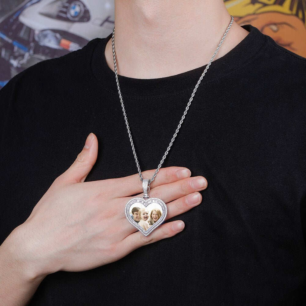 Custom Photo Pendant Heart-shaped Medal Necklace Iced Cubic Zirconia Pendant Hip Hop Jewelry - MERGE.DAY.1.FREESTYLE