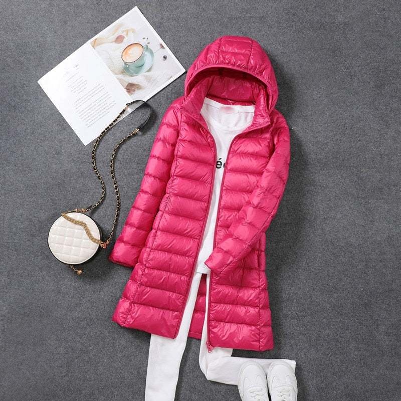 Ultralight Thin Down Jacket White Duck Down Hooded long Jackets Long Sleeve - MERGE.DAY.1.FREESTYLE