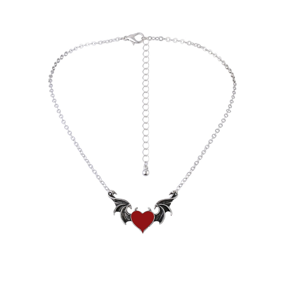 Women's Alloy Punk Style Hip-hop Black Devil Red Love Heart Pendant Necklace - MERGE.DAY.1.FREESTYLE