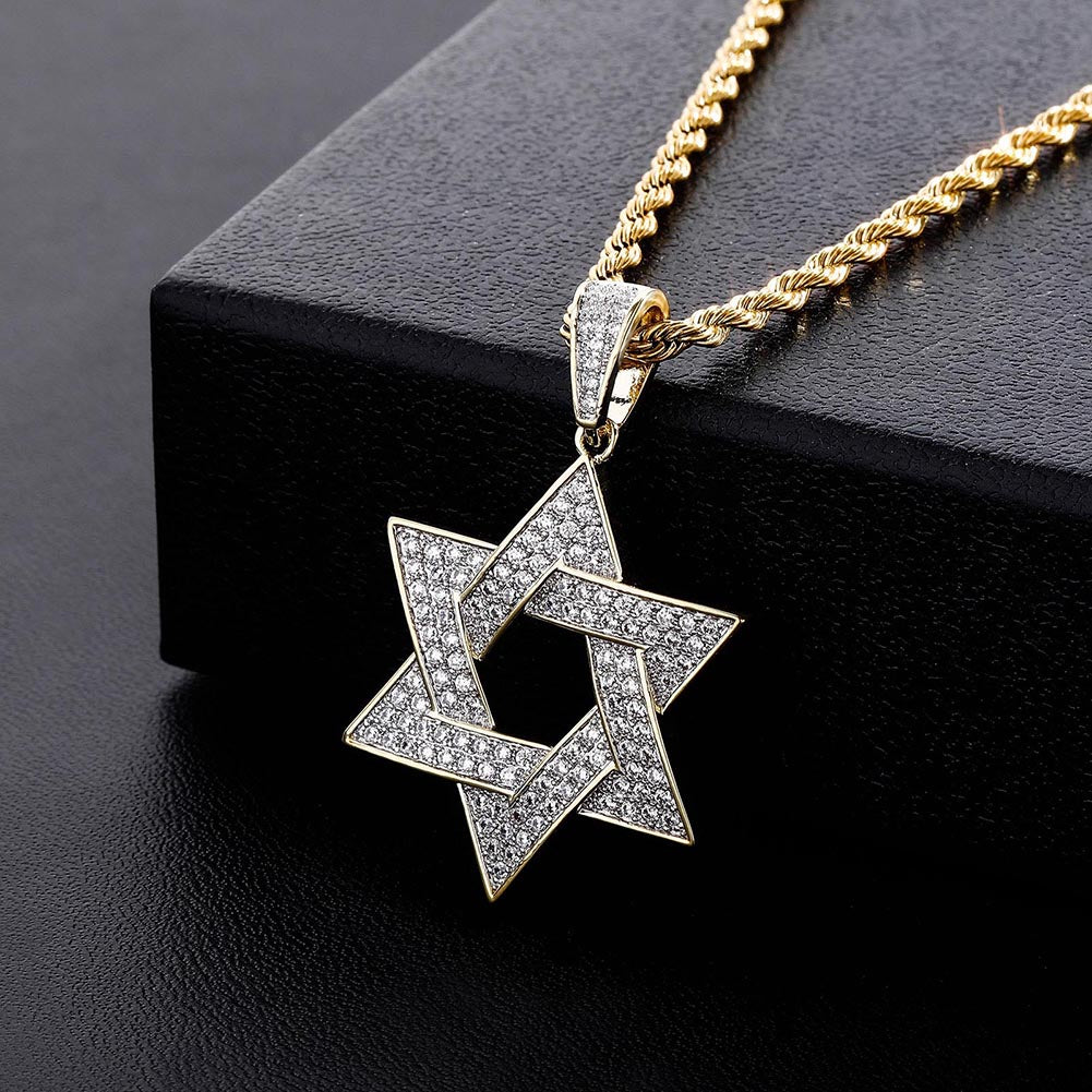 Hip Hop Zirconia Stone Star Of David Pendant Necklaces - MERGE.DAY.1.FREESTYLE