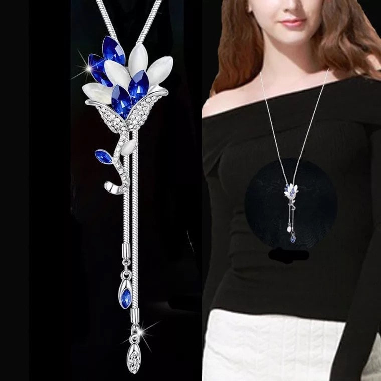 Collier Femme Long Gray Crystal Necklaces & Pendants for Women Round Statement Necklace - MERGE.DAY.1.FREESTYLE