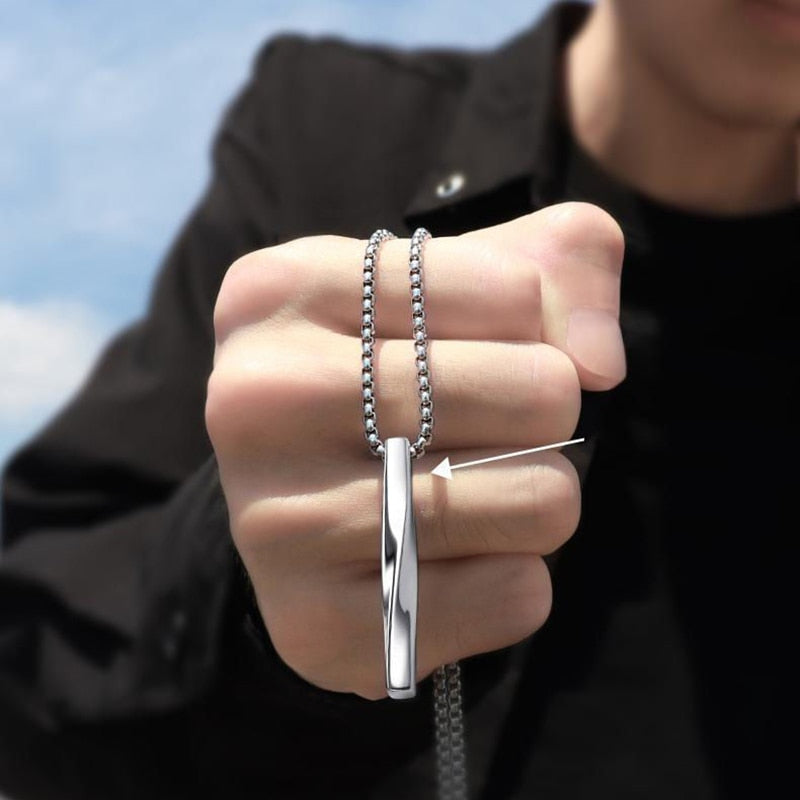 Black Rectangle Pendant Necklace Men Stainless Steel Chain Men Necklace Jewelry - MERGE.DAY.1.FREESTYLE