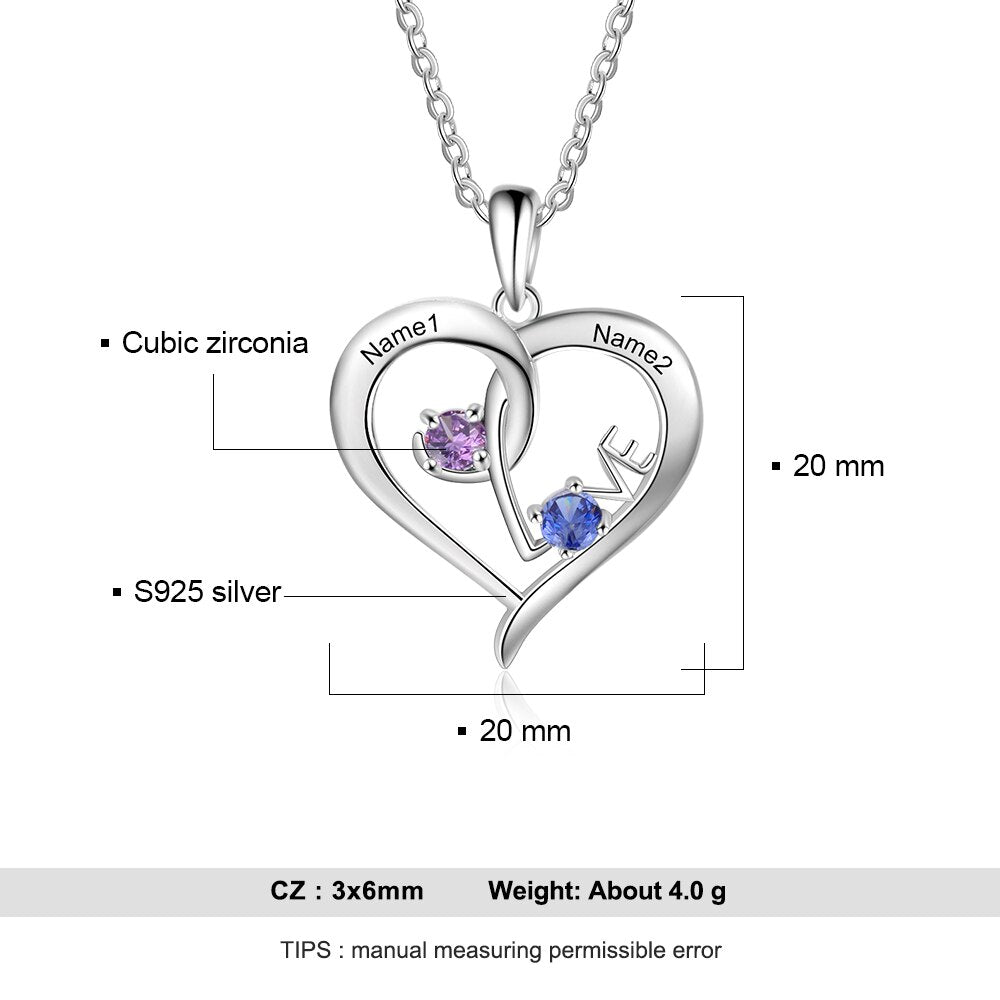 Personalized Heart Necklace with Birthstone Custom Name Engraved Pendant - MERGE.DAY.1.FREESTYLE