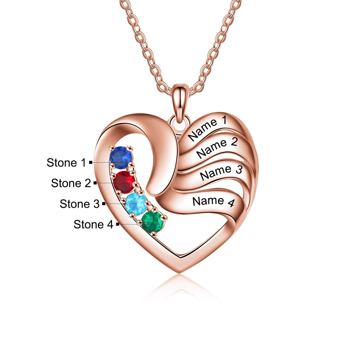 2-5 Names Customized Birthstone Fashion Memorial Heart Necklace - MERGE.DAY.1.FREESTYLE