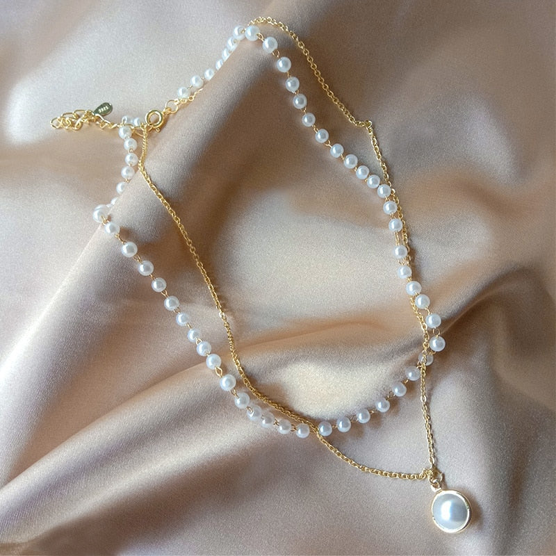 Beads Women's Neck Chain Kpop Pearl Choker Necklace Gold Color Jewelry On The Neck Pendant - MERGE.DAY.1.FREESTYLE