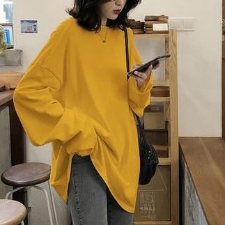 spring autumn Solid long Sleeve oversized tshirt harajuku long T Shirt Women kawaii T-shirts - MERGE.DAY.1.FREESTYLE