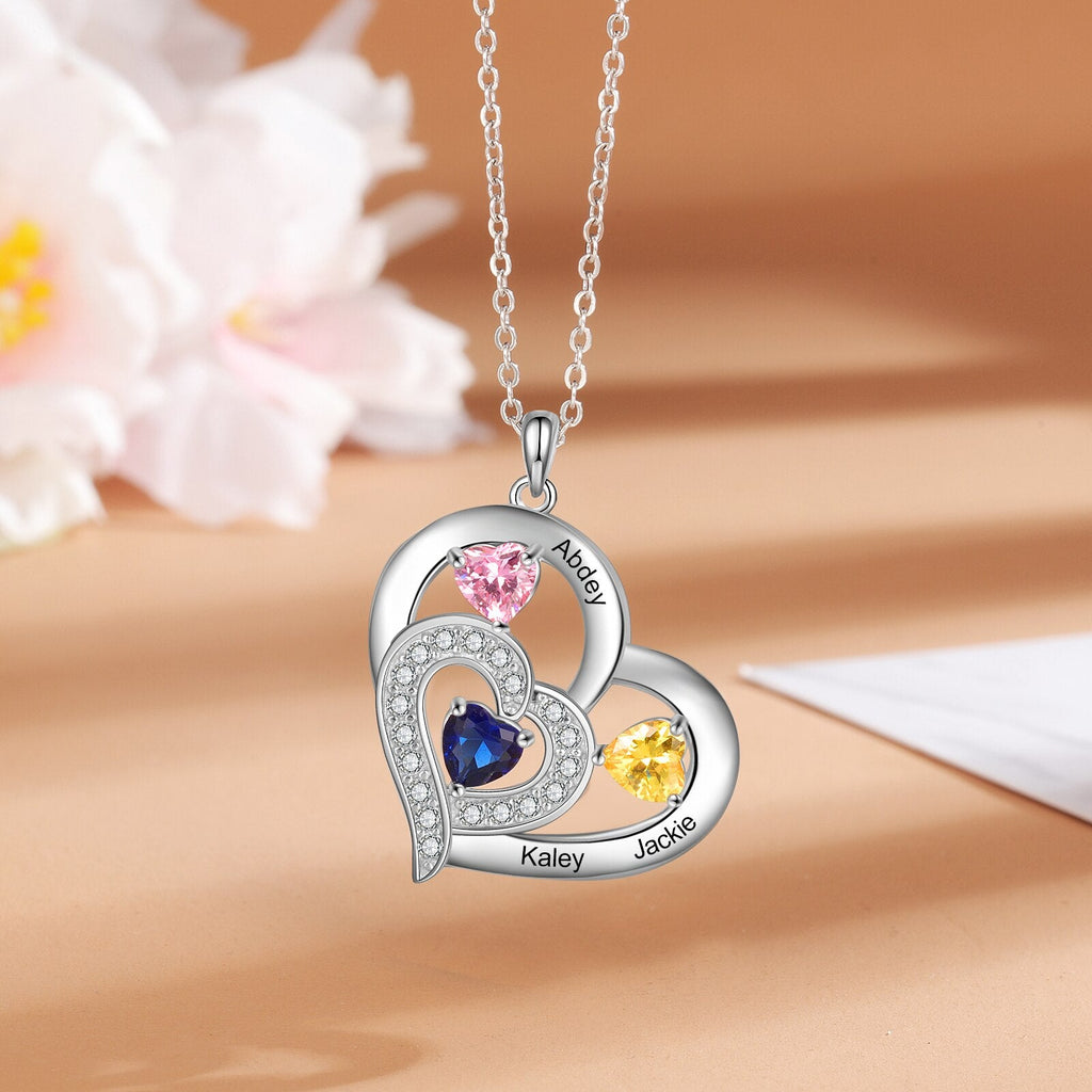 Personalized 1-6 Name Engraving Heart Pendant DIY Birthstone Necklace - MERGE.DAY.1.FREESTYLE