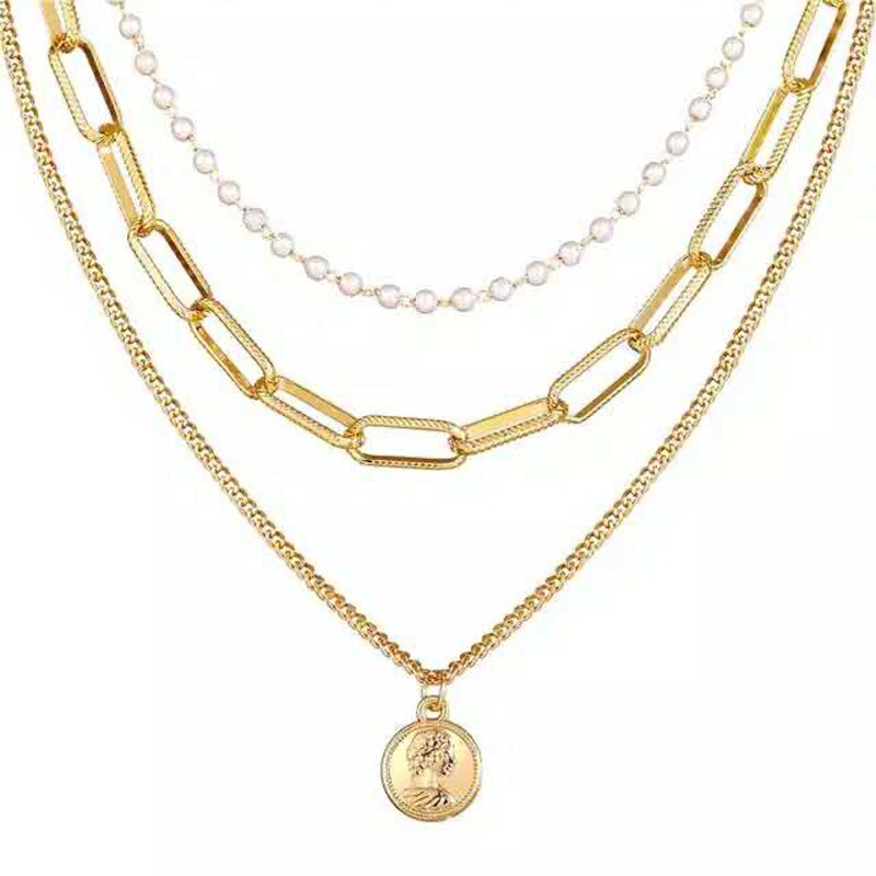 Multi Layer Lock Portrait Pendants Necklaces For Women Gold Metal Key Heart Necklace - MERGE.DAY.1.FREESTYLE