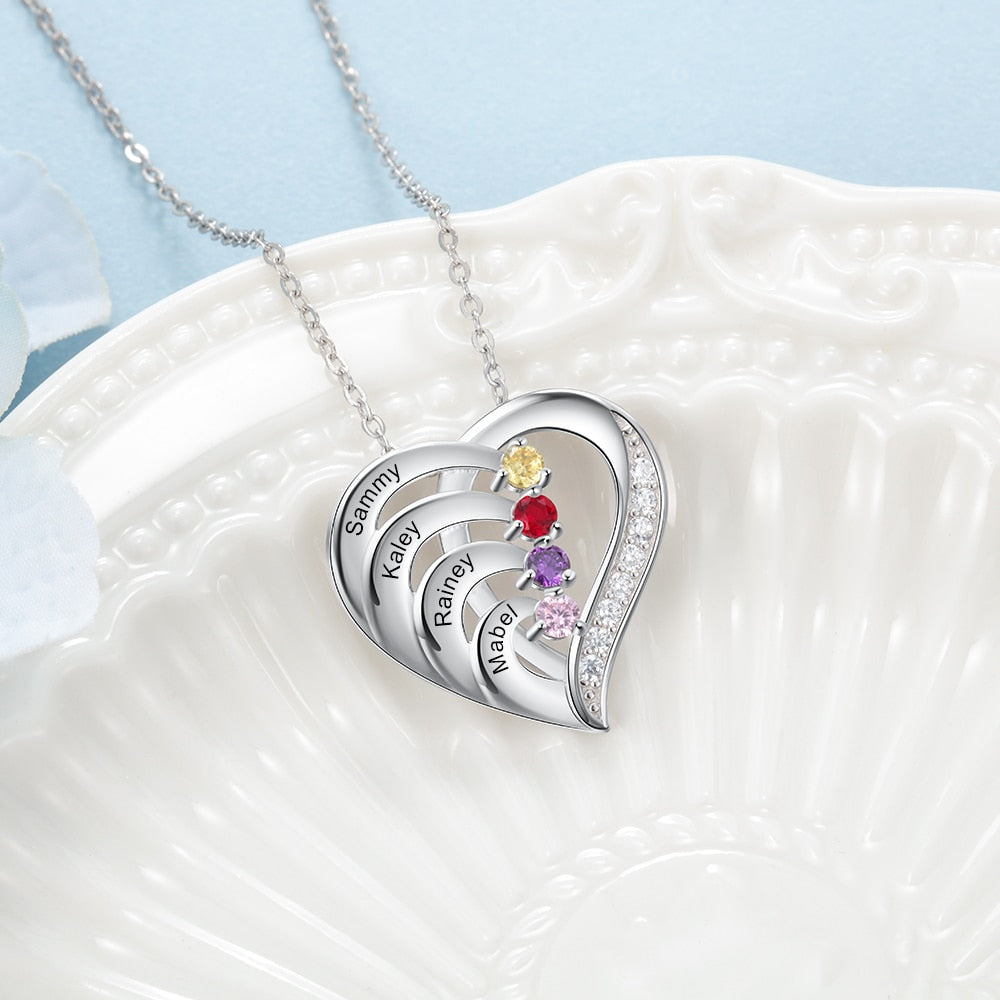 Family Name Heart Necklaces for Women Birthstone Engraving Necklace - MERGE.DAY.1.FREESTYLE