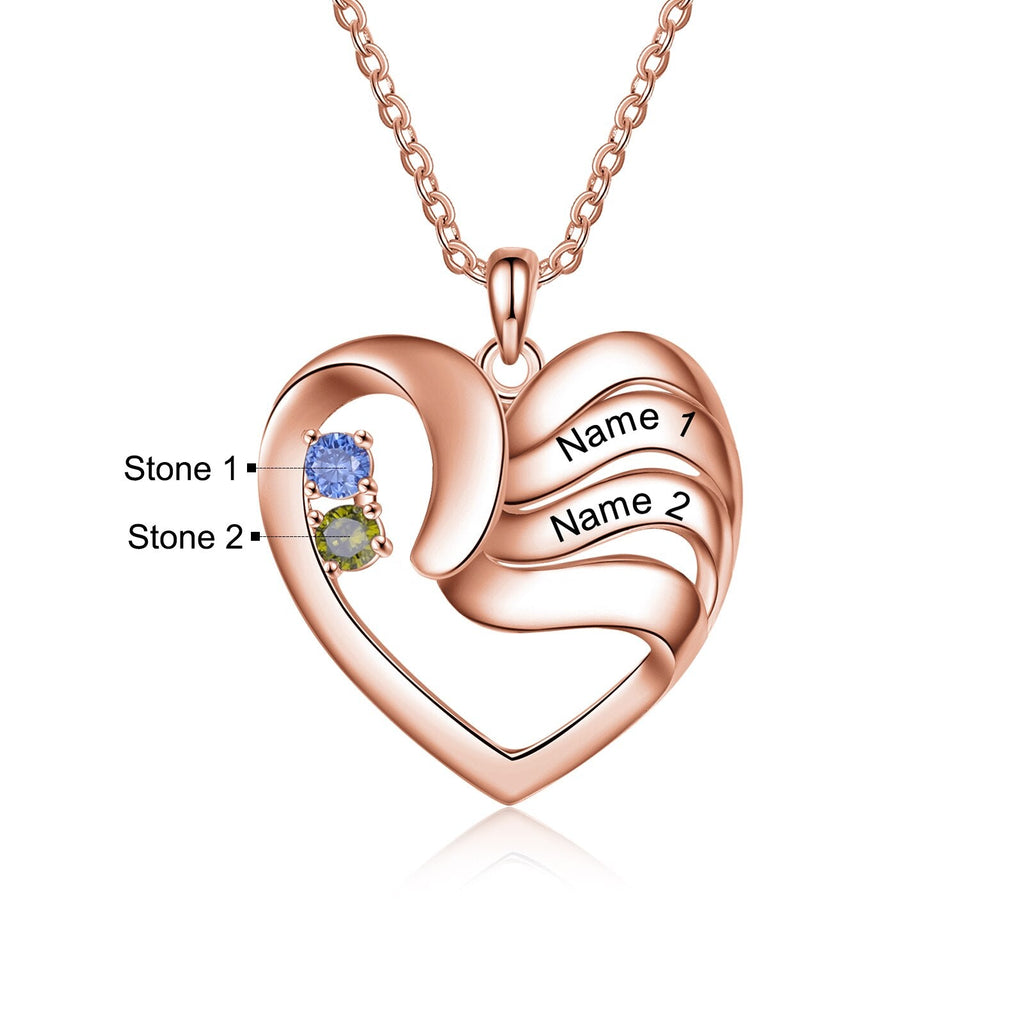 2-5 Names Customized Birthstone Fashion Memorial Heart Necklace - MERGE.DAY.1.FREESTYLE
