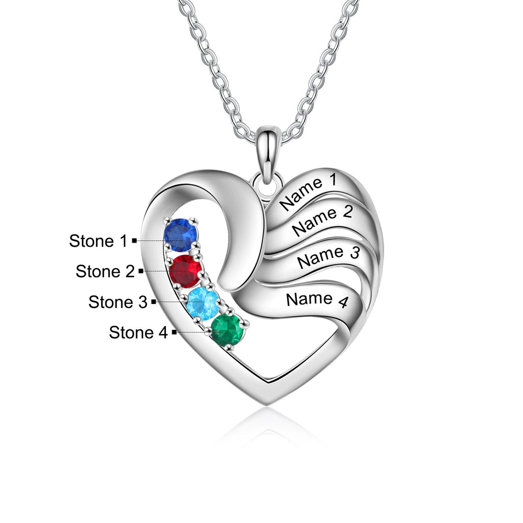 2-5 Names Customized Birthstone Fashion Memorial Heart Necklace - MERGE.DAY.1.FREESTYLE
