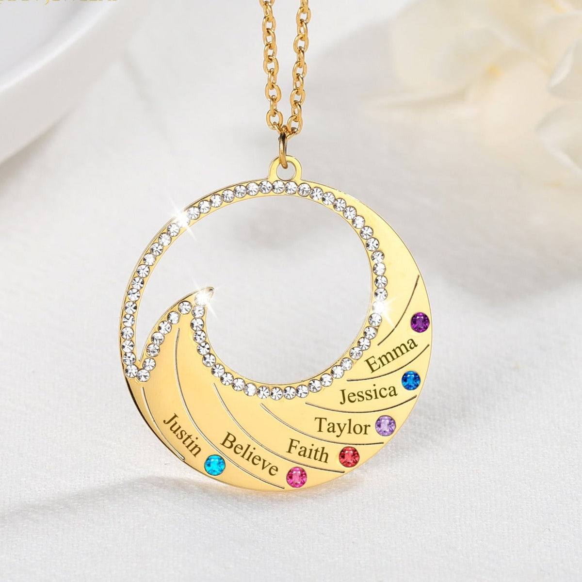 Personalized Name Necklace Pendant For Women Birthstone Crystal Necklaces Wave - MERGE.DAY.1.FREESTYLE