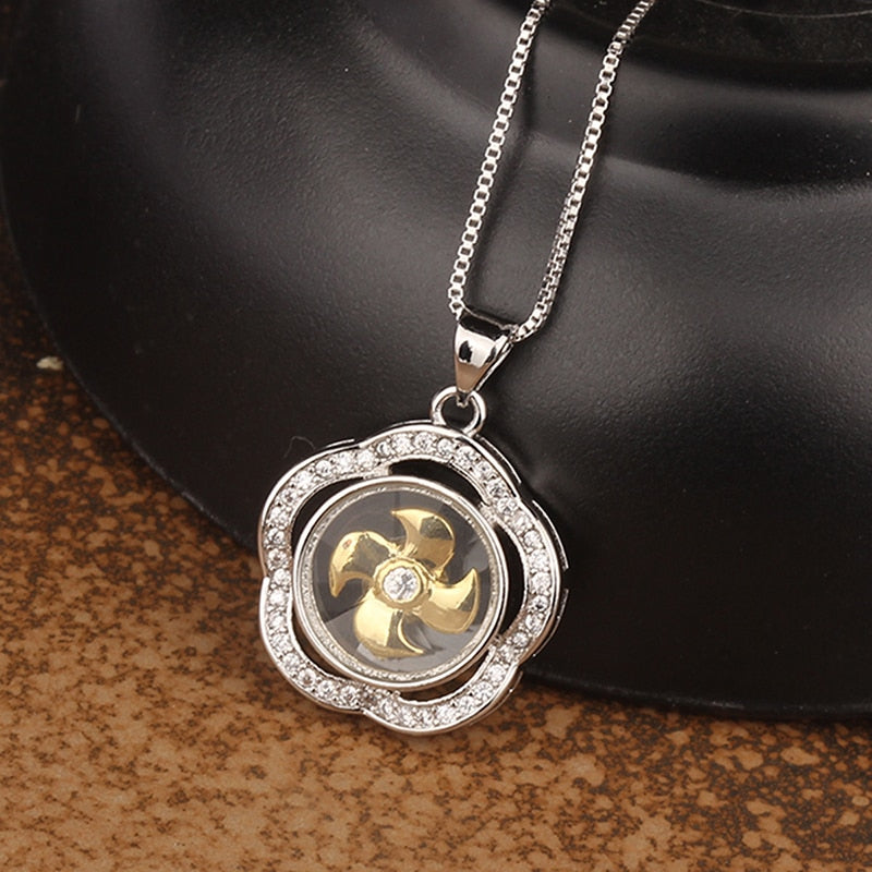 Rotatable Windmill Pendant Necklace AAA Cubic Zirconia Pave Gold Silver Color Crystal Necklace Jewelry - MERGE.DAY.1.FREESTYLE