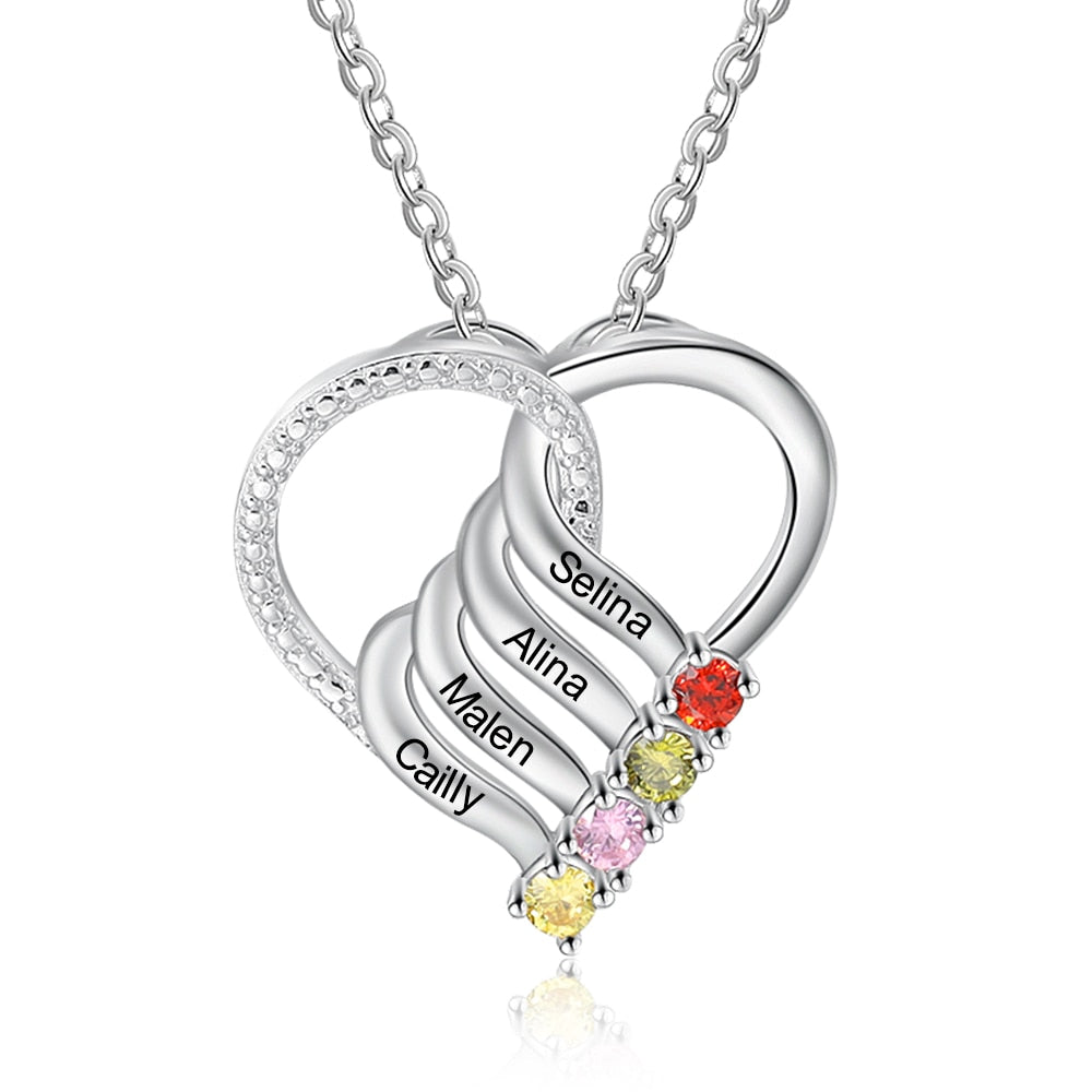 Personalized Family Heart Pendant Necklace with 2-6 Birthstones Name Necklace - MERGE.DAY.1.FREESTYLE