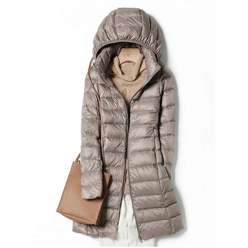 Ultralight Thin Down Jacket White Duck Down Hooded long Jackets Long Sleeve - MERGE.DAY.1.FREESTYLE