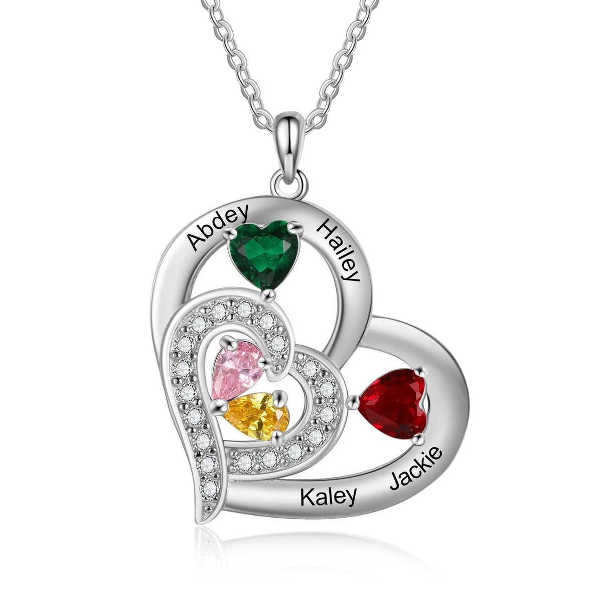 Personalized 1-6 Name Engraving Heart Pendant DIY Birthstone Necklace - MERGE.DAY.1.FREESTYLE