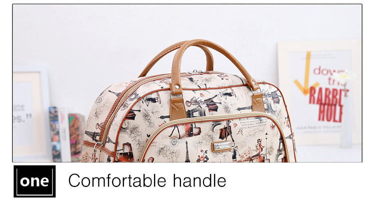 Women Travel Bags PU Leather Large Capacity Waterproof Print Luggage Duffle Bag - MERGE.DAY.1.FREESTYLE