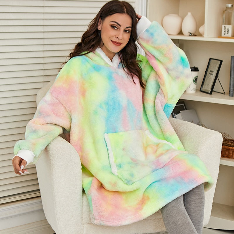 Sudadera con capucha extragrande para mujer, sudadera tipo manta gigante de forro polar con diseño tie-dye