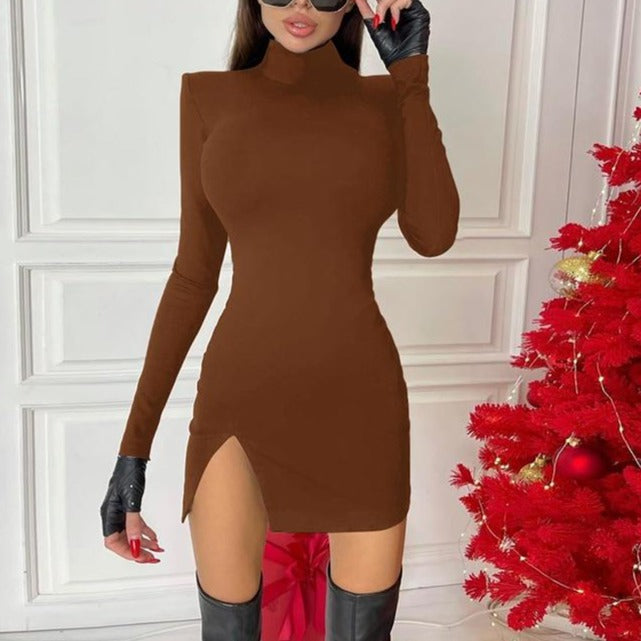 Women Spring Autumn Long Sleeve Bodycon Soild Color Black Slim Package Hip Mini Dress - MERGE.DAY.1.FREESTYLE