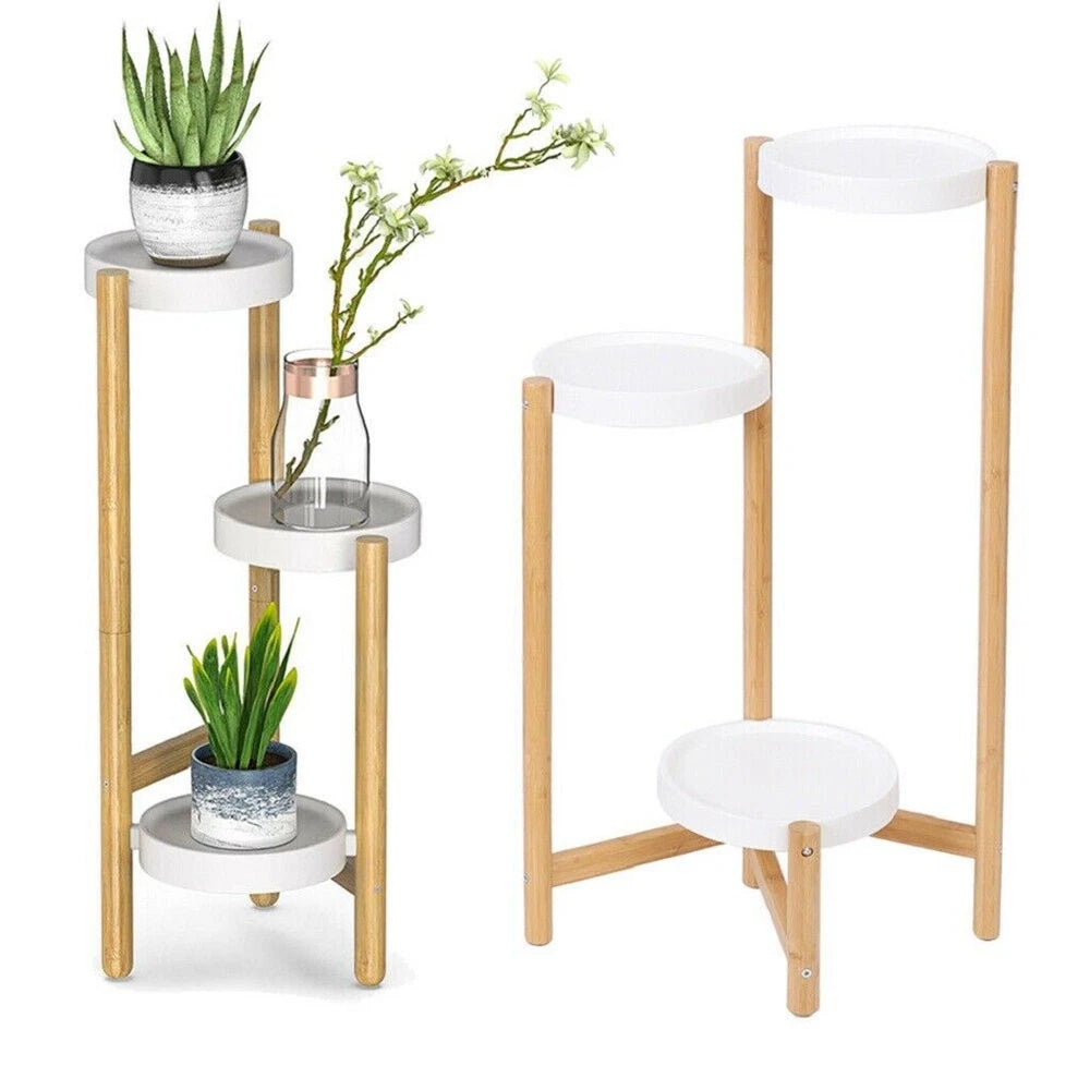 Heavy Duty Bamboo Plant Pot Stand Rack Corner Flower Display Shelves