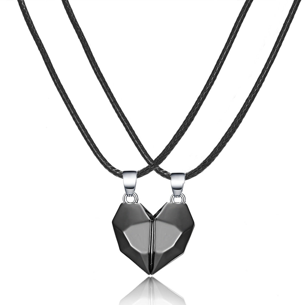 2Pcs Punk Heart Pendant Couple Necklace Lover Distance Faceted Magnetic Necklace - MERGE.DAY.1.FREESTYLE