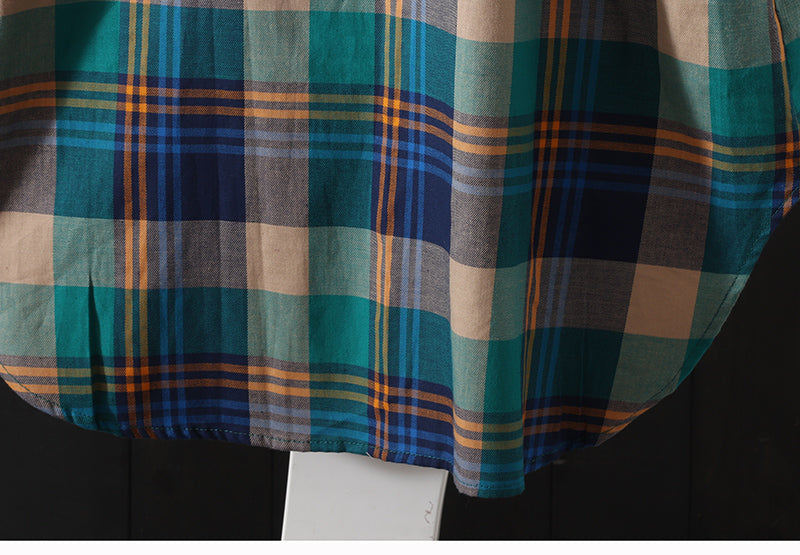 100% Cotton Plaid Shirt Long Sleeve Button Up Casua Loose Blouse Plus Size - MERGE.DAY.1.FREESTYLE