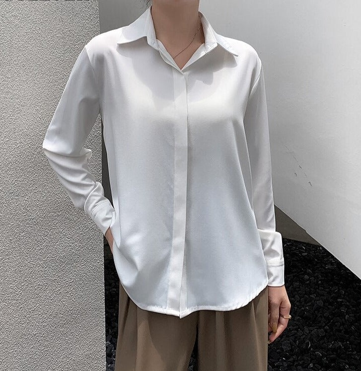 Spring Loose Women Satin Blouses Long Sleeve Single-breasted Female Shirts Top - MERGE.DAY.1.FREESTYLE