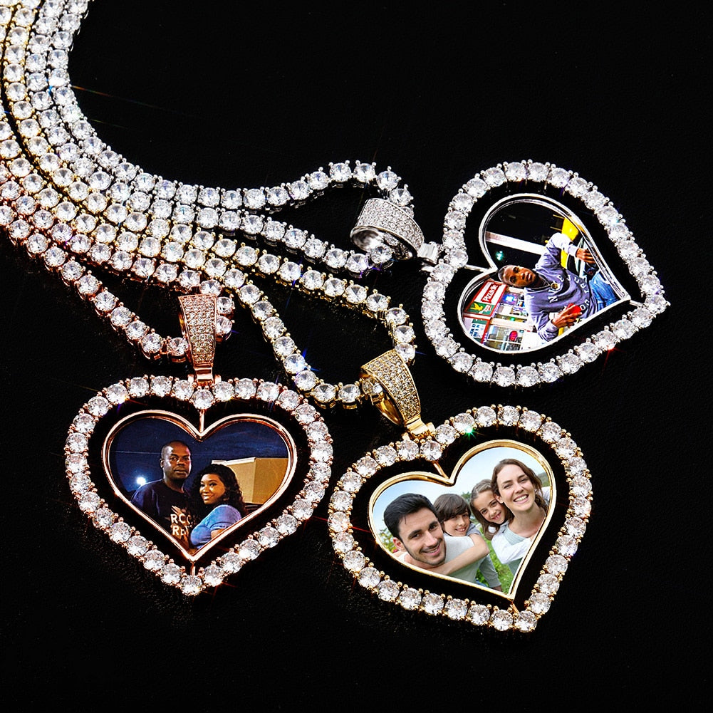 Heart Shaped Custom Photo Spin Double Sided Medallion Pendant Necklace Hip Hop Jewelry - MERGE.DAY.1.FREESTYLE