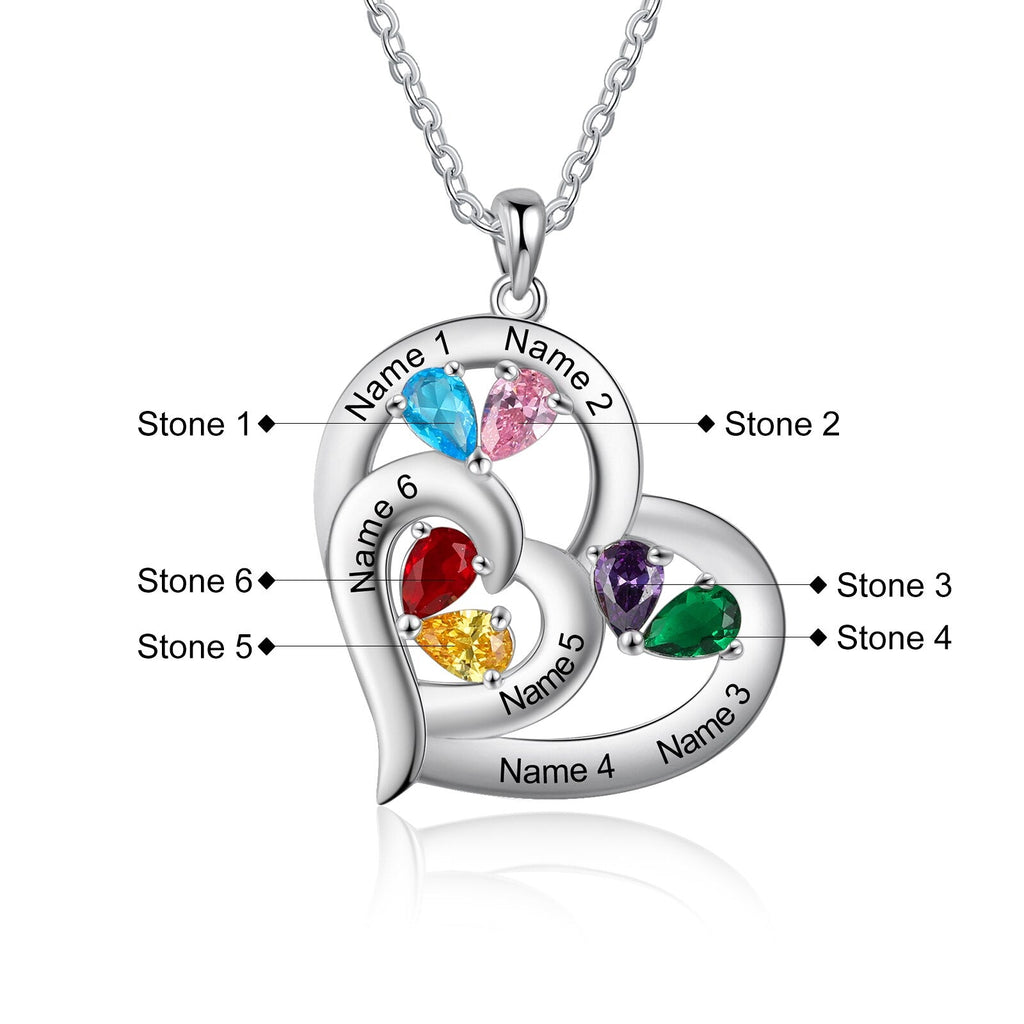 Personalized 1-6 Name Engraving Heart Pendant DIY Birthstone Necklace - MERGE.DAY.1.FREESTYLE