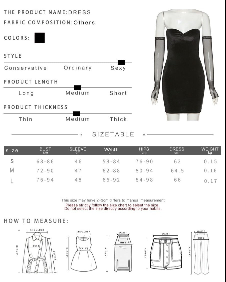 Black Strapless Dress Women New Simple Slim Removable Mesh sleeves Female Dress - MERGE.DAY.1.FREESTYLE