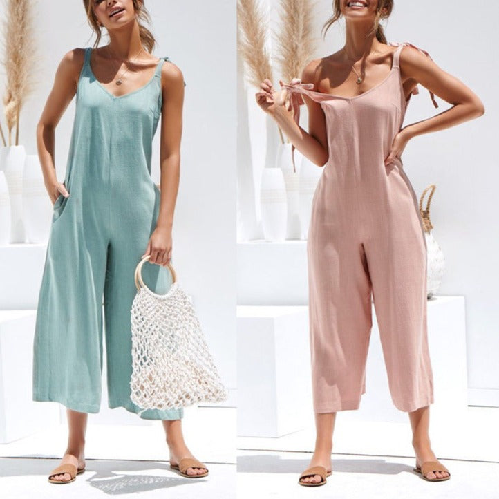 Women Sleeveless Rompers Loose Jumpsuit O Neck Casual Backless Overalls Trousers Wide Leg Pants - MERGE.DAY.1.FREESTYLE