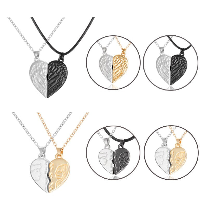 2 Pieces Magnetic Couple Necklaces Friendship Heart Pendant Distance Faceted Charm Necklace - MERGE.DAY.1.FREESTYLE