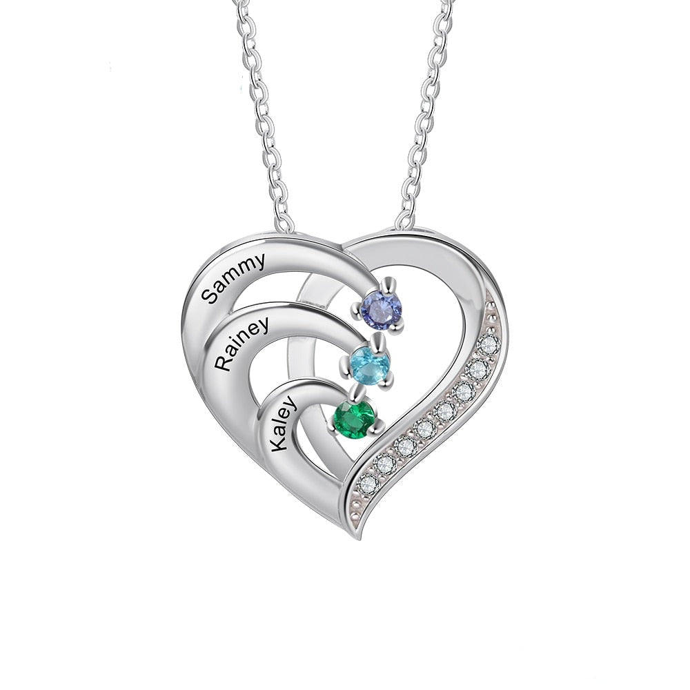 Family Name Heart Necklaces for Women Birthstone Engraving Necklace - MERGE.DAY.1.FREESTYLE