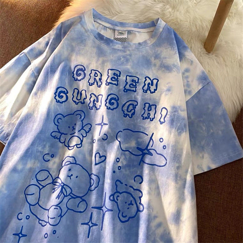 Summer Full Print Cartoon Bear Kawaii Short-Sleeved T-Shirt Loose Harajuku Casual - MERGE.DAY.1.FREESTYLE
