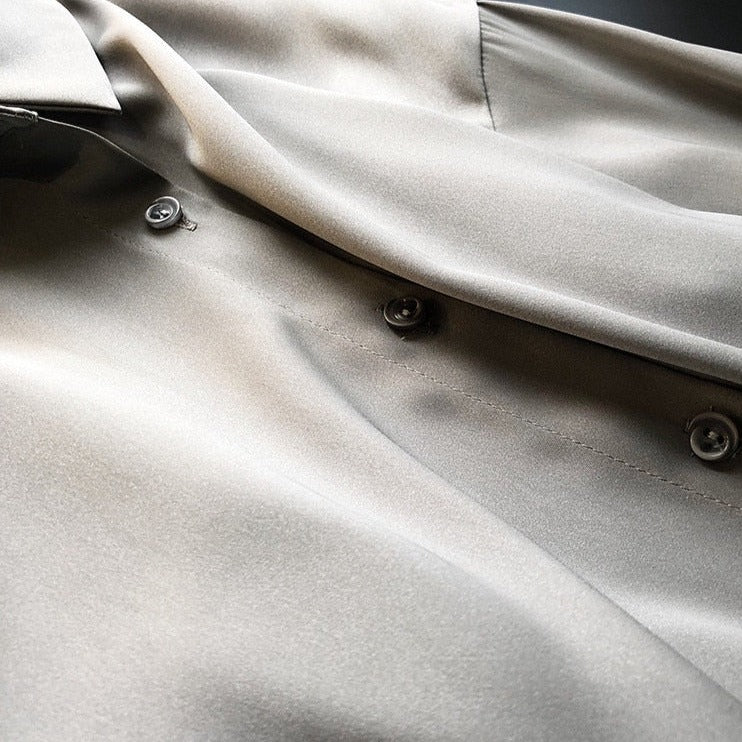 Satin Shirts Long Sleeve Turn Down Collar Elegant Office Ladies Workwear - MERGE.DAY.1.FREESTYLE