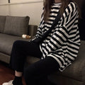 Women harajuku Striped Tshirt Long Sleeve O-Neck T-Shirts Casual oversized T Shirt - MERGE.DAY.1.FREESTYLE