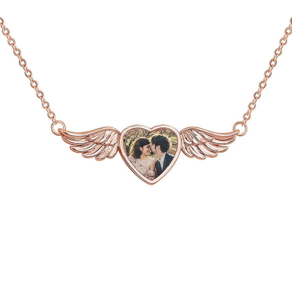Engraved Text Custom Photo Angel Wing Heart Shaped Jewelry Gifts - MERGE.DAY.1.FREESTYLE