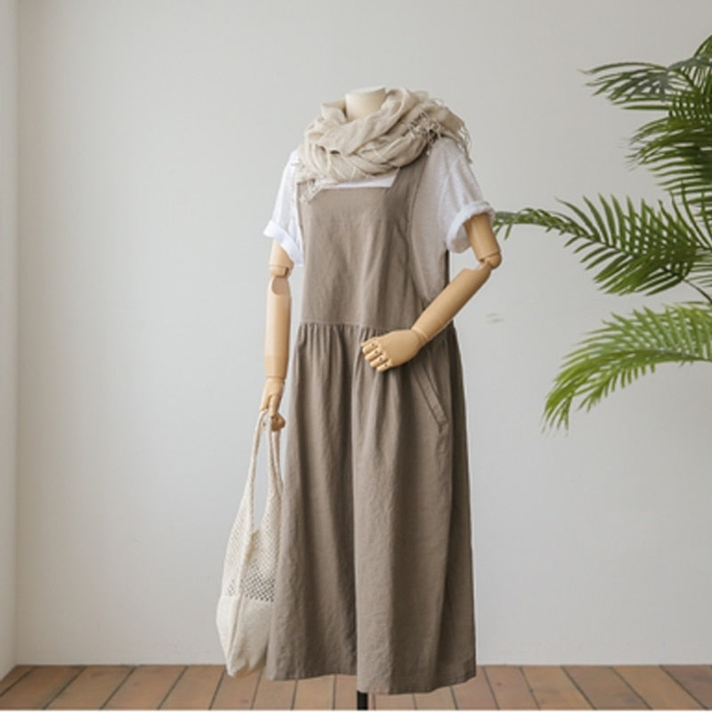 Spring and Summer Sleeveless Robe Dress Ladies Dress Plus Size XL- 5XL Cotton Linen Wome - MERGE.DAY.1.FREESTYLE