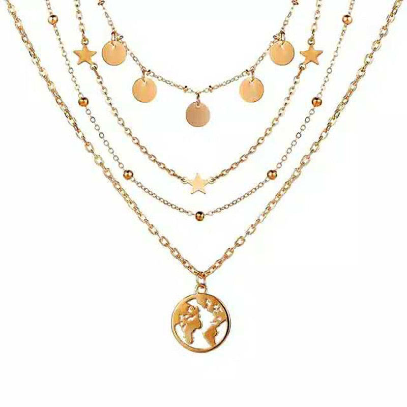 Multi Layer Lock Portrait Pendants Necklaces For Women Gold Metal Key Heart Necklace - MERGE.DAY.1.FREESTYLE