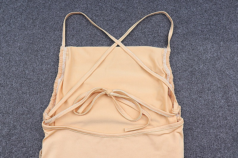 Sleeveless Chic Fashion Mesh Ruched Halter Bodysuit Women Female Tie Up Backless Body Suit - MERGE.DAY.1.FREESTYLE